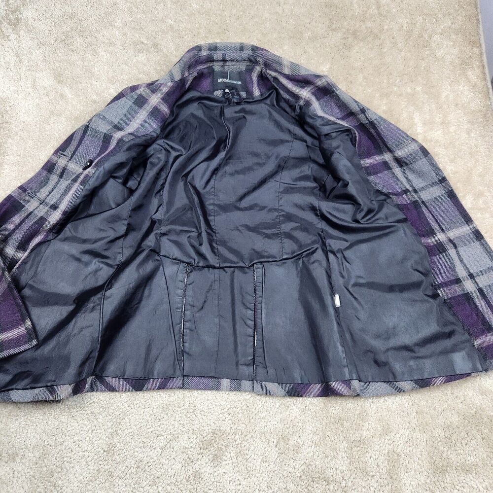 Moda International Vintage Peacoat Womens Small Gray Purple Tartan Plaid Wool - Picture 4 of 9